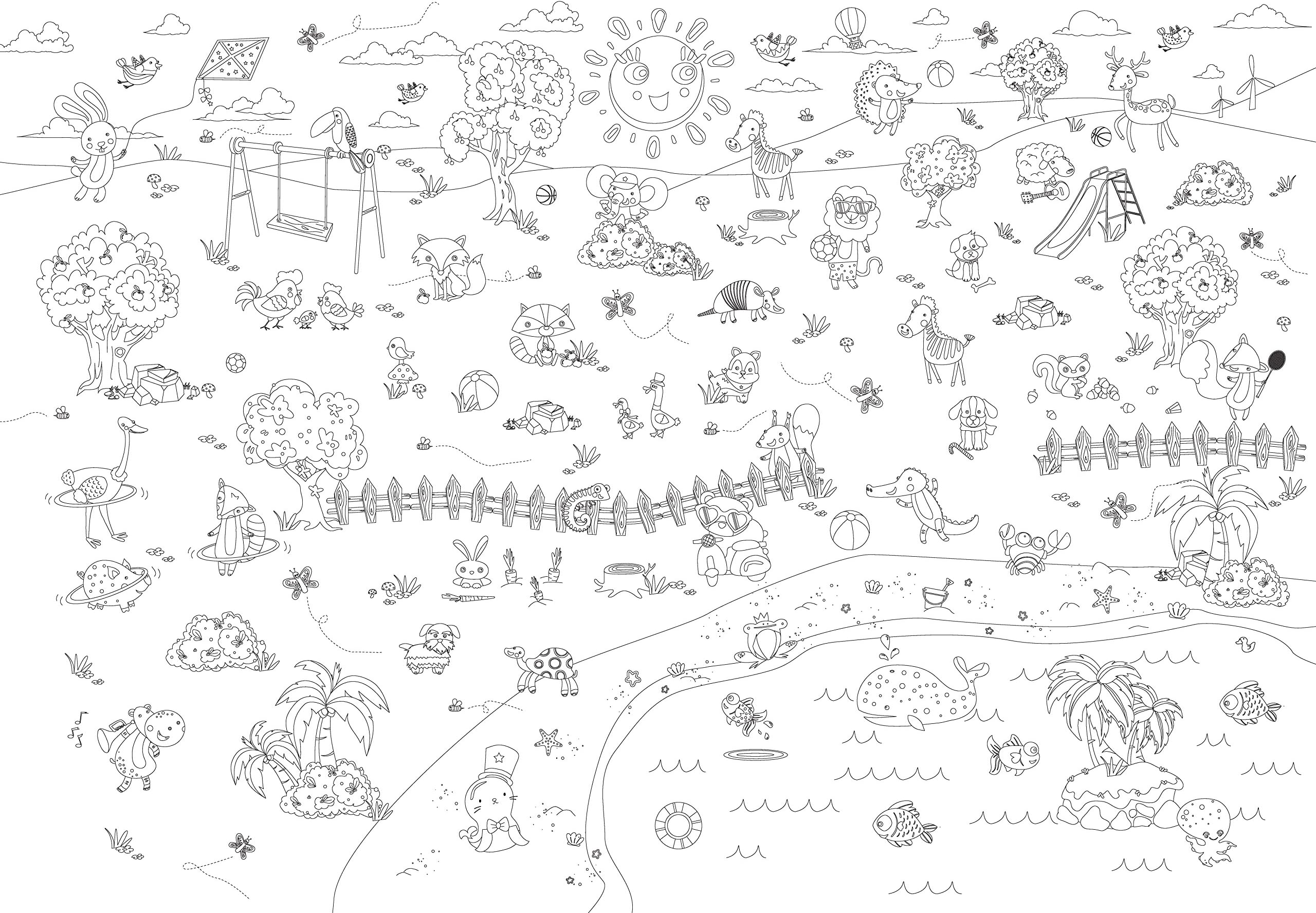 Large Coloring Poster | Cute Animals | Thick & Leak-Proof Tablecloth | Comes With A 12 Color Pencil Set | Also Great For Your Crayons Or Markers | Fun At A Party, In A Classroom Or Any Time