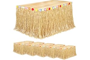 Fovths 6 Pack Luau Grass Table Skirt Natural 9 Feet x 29.5 Inch Hawaiian Table Skirt for Tropical Hawaiian Party Decorations Luau Party Costume Party, Straw Yellow