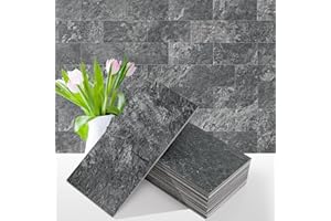 Vamos Tile 100 Pieces Peel and Stick Backsplash Tiles, 3" x 6" PVC Subway Tile, Black Slate Stick on Backsplash Tiles for Kitchen/Bathroom/Fireplace/Laundry/Camper