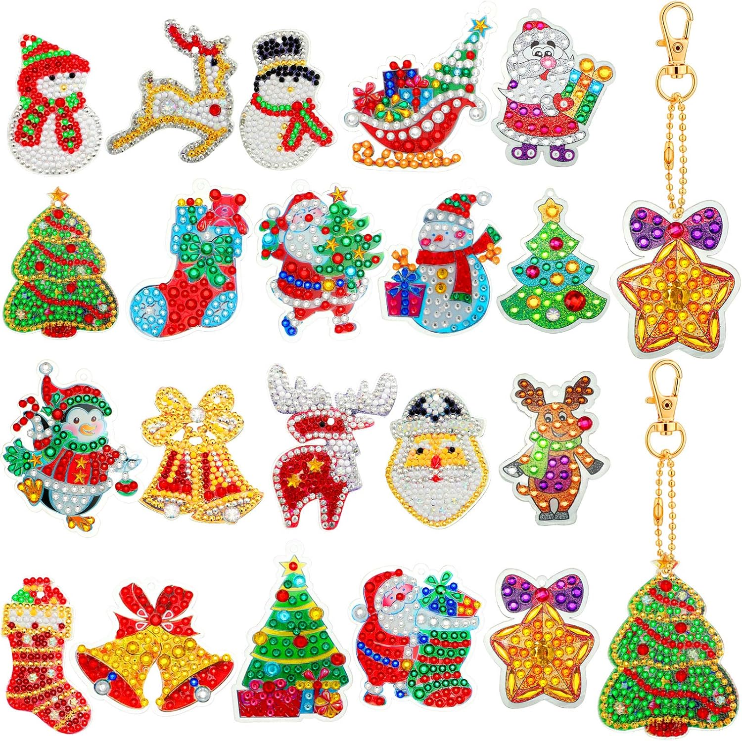 20 Pieces Christmas DIY Diamond Key Chain Kit Full Drill