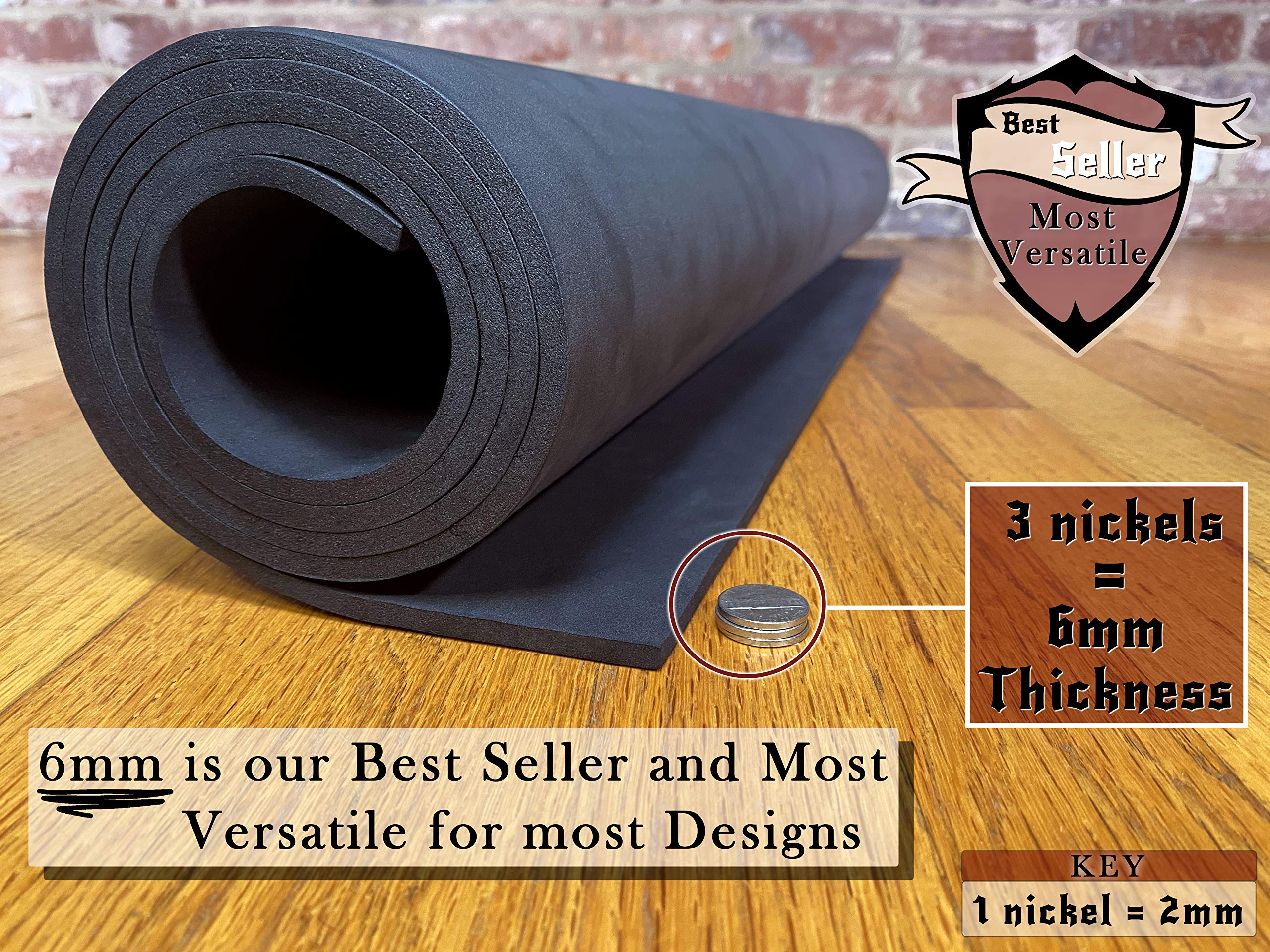 2-Pack Shape Retention EVA Cosplay Foam - 6mm Thick (Black) X-Large 35”x59” High Density EVA Craft Foam Sheets - Premium 85 kg/m3 Heat Shape Material for DIY, Con or Halloween Costumes - The Foamory