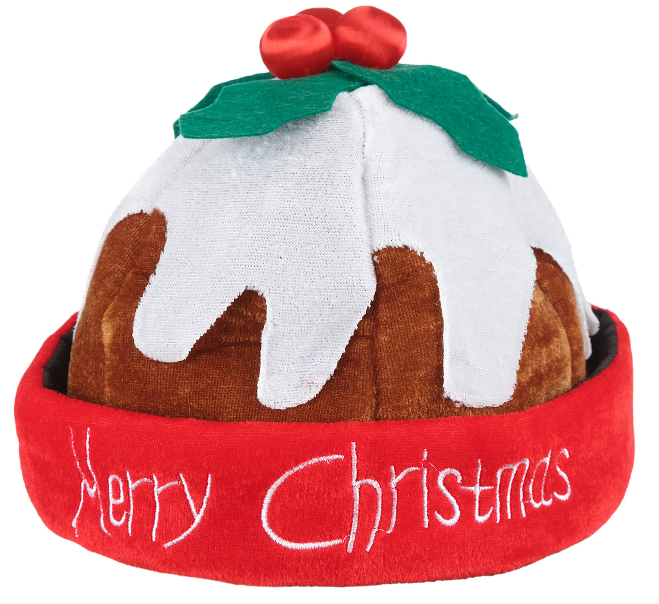 Novelty Christmas Pudding Hat with Holly Berries - Novelty Christmas Hats for Adults and Kids - Xmas Pudding Beanie for Xmas Party Props - Fun Festive Headwear for Adults and Teens