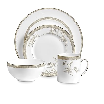 Wedgwood 40030695 Vera Lace Gold 4-Piece Setting, White