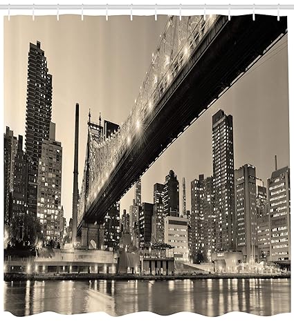 New York Night View Brooklyn Bridge Shower Curtain Polyester