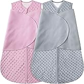 Fleece Newborn Sleep Sack Baby Swaddle,3-Way Adjustable Wearable Blanket,2 Pack Fleece Swaddling Sleeping Bag TOG 2.0, (Gray & Pink, 6-12 Months)