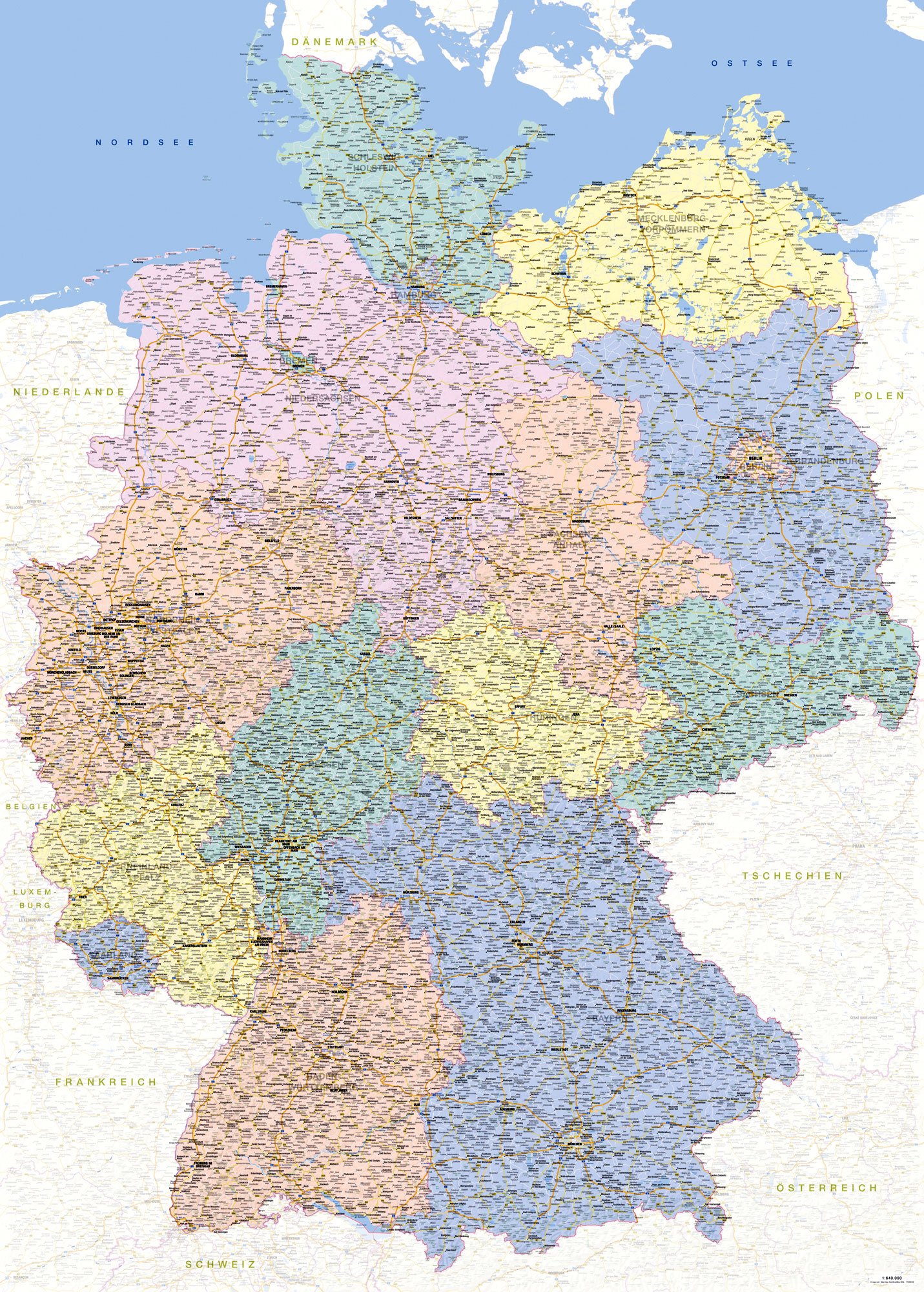 Giant XXL Poster Map of Germany Educational Poster 1:640,000 Size 100 x 140 cm Germany Map German Version