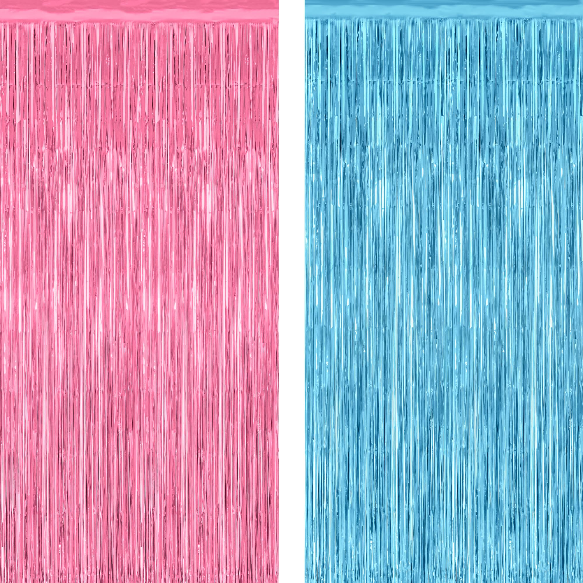 Photo 1 of 2 Pack Gender Reveal Decorations, 3.28 FT x 7.05 FT Pink and Blue Fringe Backdrop, Metallic Boy or Girl Foil Fringe Curtains Tinsel Backdrop Party Streamers, Birthday Party Decor Photo Booth Props