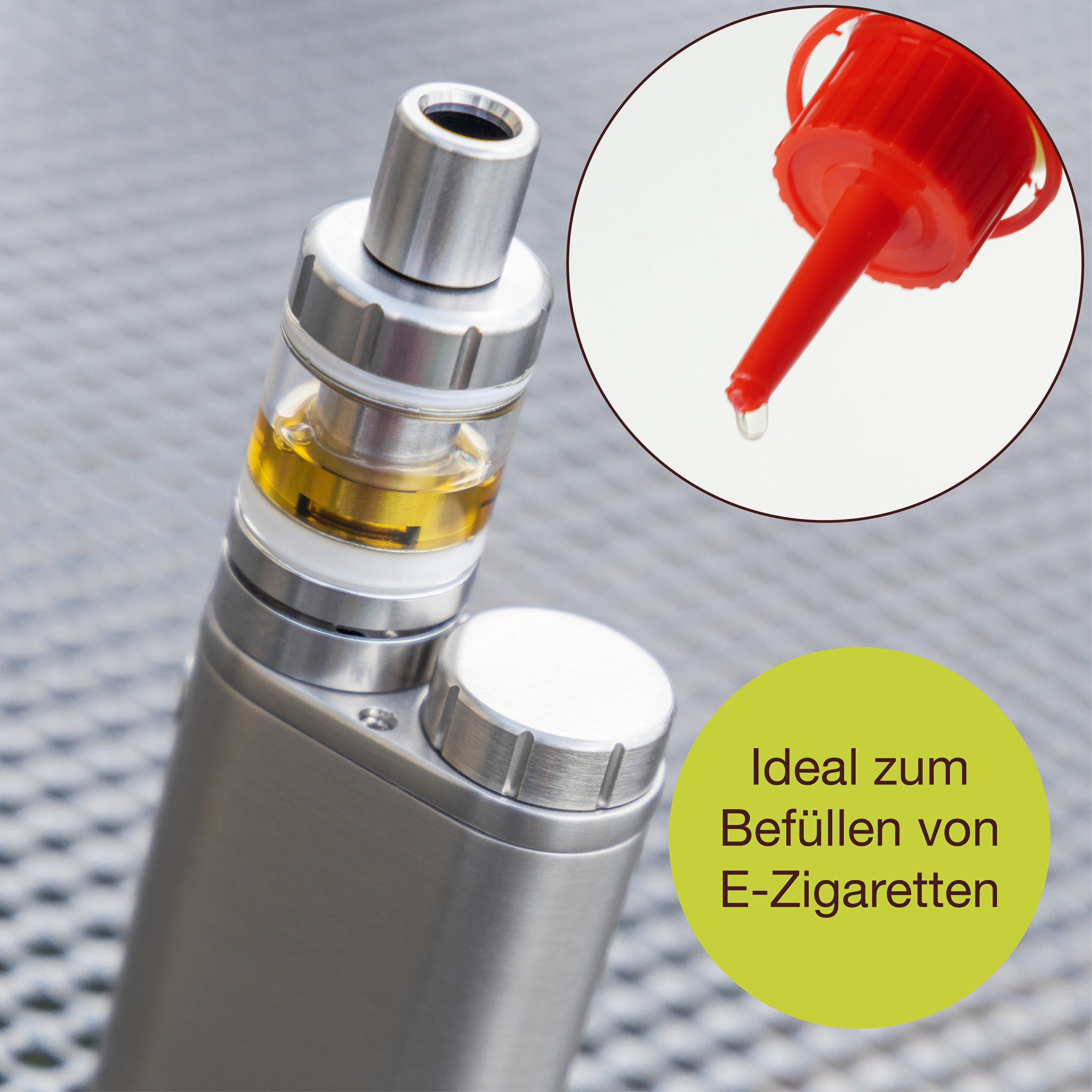 ProfessionalTree® Botellas para líquido con sistema de goteo 12x100 ml. Con embudo de medición - 12 etiquetas - Para conservar líquidos - Seguro para niños - Calidad LDPE