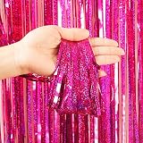 YAAVAAW Glitter Hot Pink Tinsel Curtain Backdrop 2pc 3.2x8.3ft DIY Party view 3