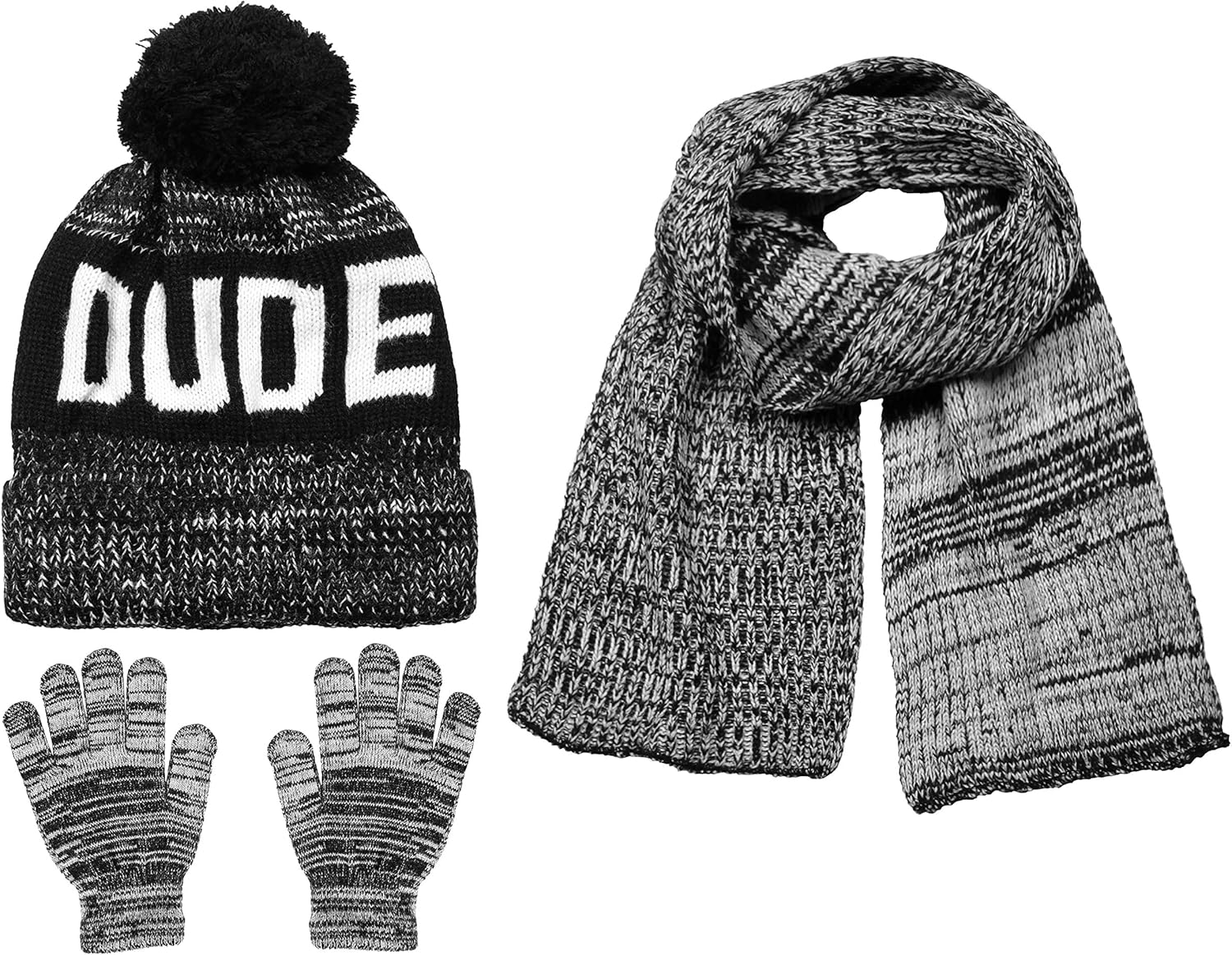 Polar Wear Boys Knit Hat, Scarf And Gloves Set- Black: Clothing