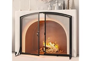 Calidola Fireplace Screen with Doors, 37.8" W x 30.7" H, Extra Large Heavy Duty Steel Frame, Baby Proof Fireplace Gate, Black Decorative Safety Screen for Big Fireplaces and Wood Stoves