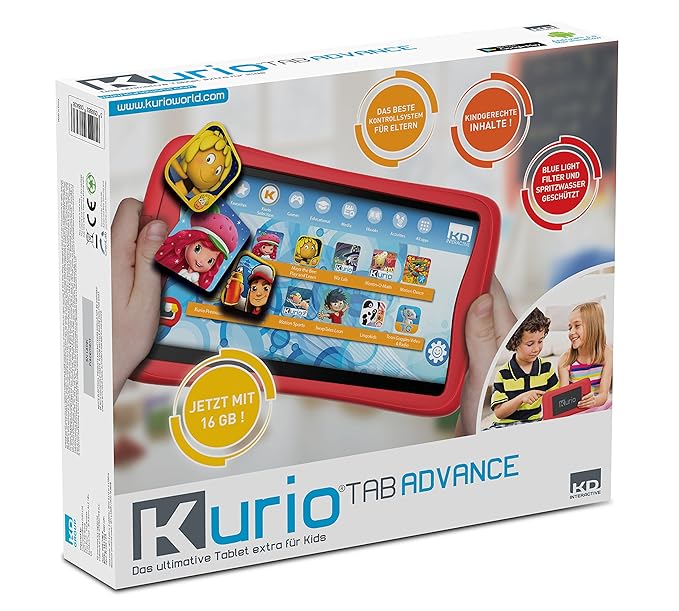 KURIO DECIIC17150 Kindertablet mit 7'' Multitouch Monitor, 2 Kameras, 16 GB Speicher, 1GB Ram, Android OS, kindgerechter Inte