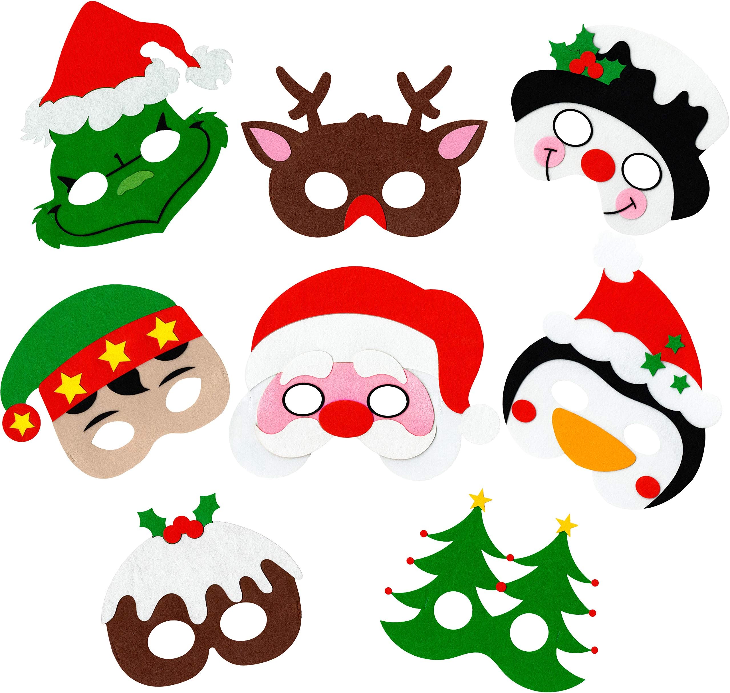 Christmas Masks for Kids Party - 8 Best Quality Felt Masks, Great for Christmas Themed Birthday Parties, Novelty Dress-up and Halloween