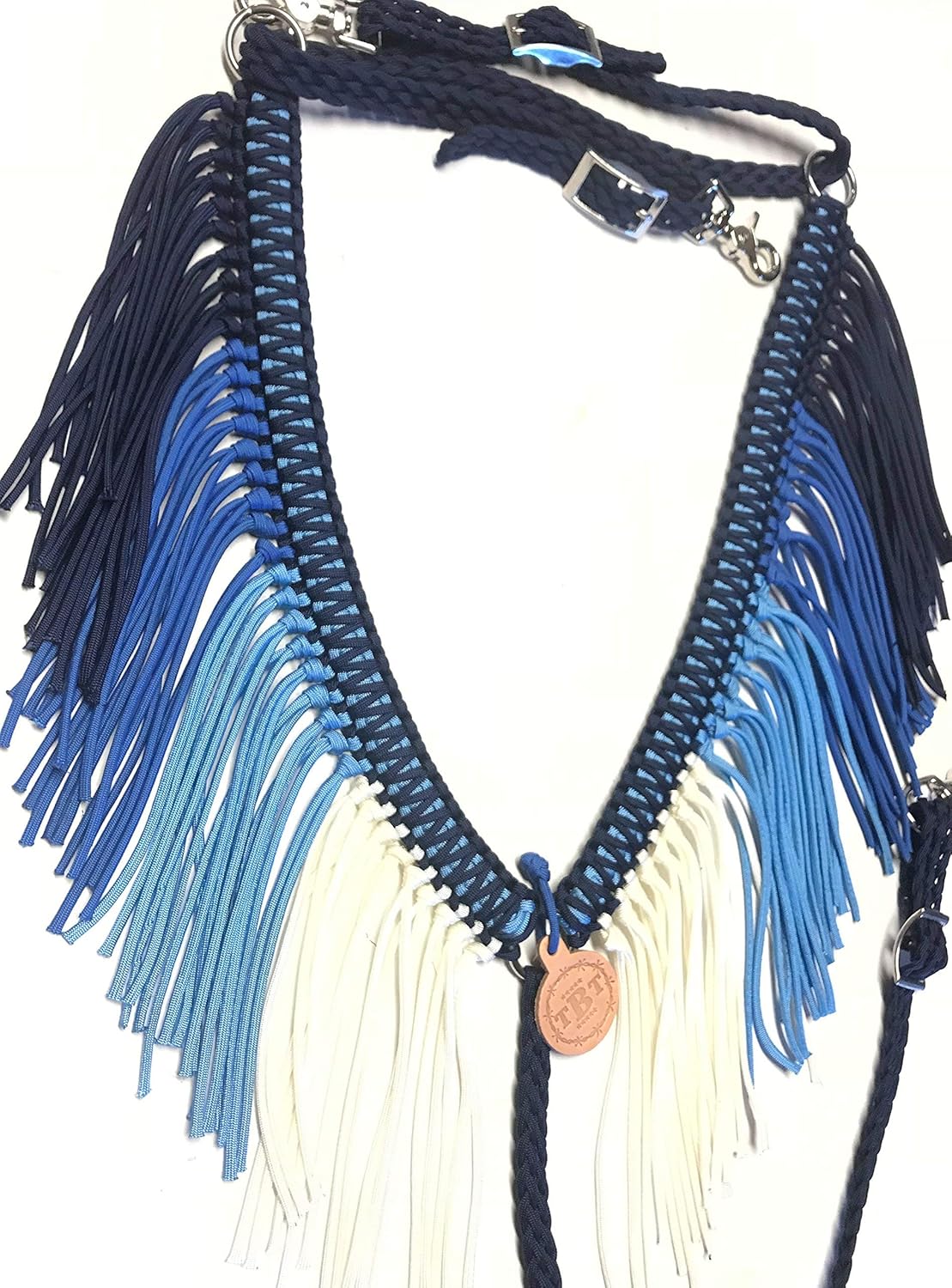 fringe breast collar paracord horse tack blue ombre Handmade