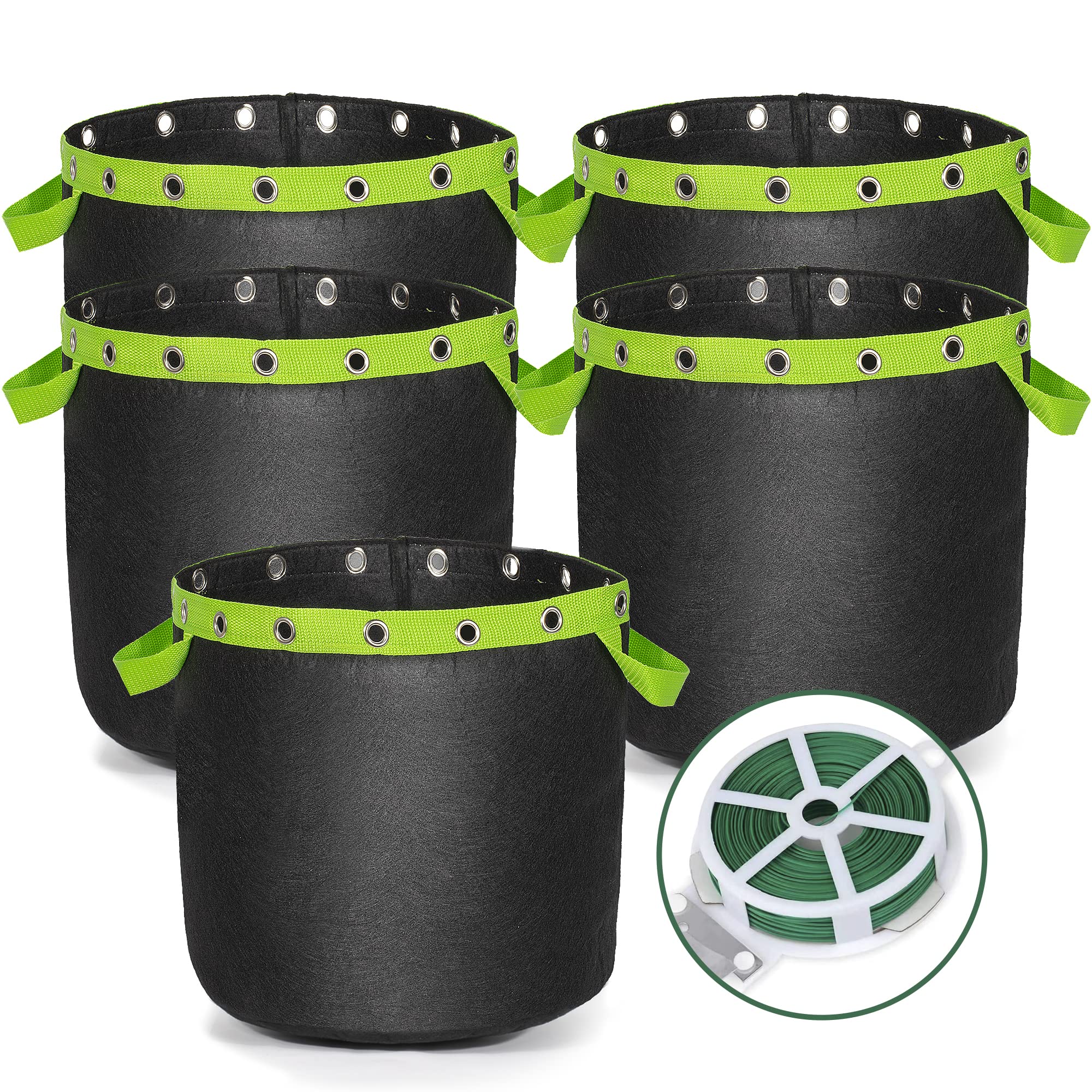 Growerz 5 pack 14L LST Fabric Grow Bags – 5 Pack for Low-Stress Training (LST), Heavy-Duty Plant Pots with Handles + 30m Twist Tie, Reusable for Indoor Outdoor Gardening