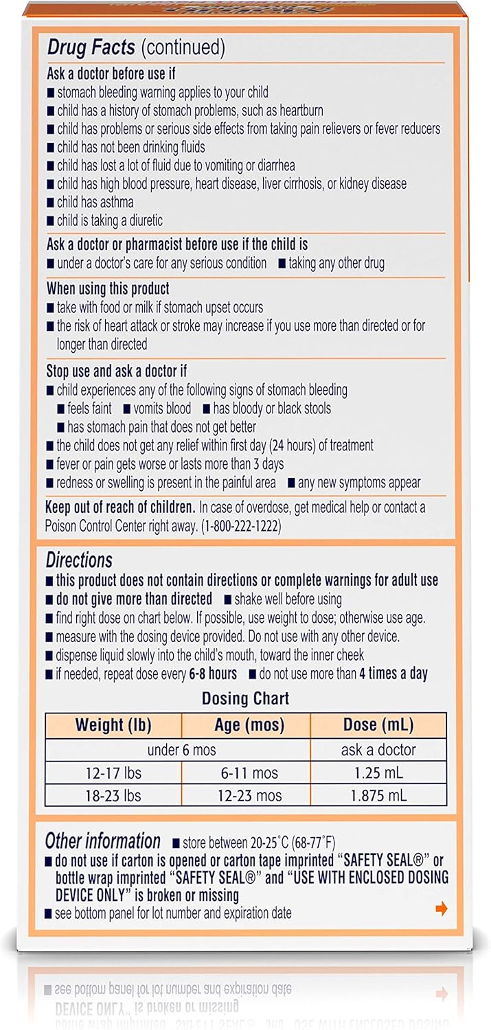 Infants' Motrin Concentrated Drops, Fever Reducer, Ibuprofen, Dye Free, Berry Flavored, 1 Oz: Health & Personal Care