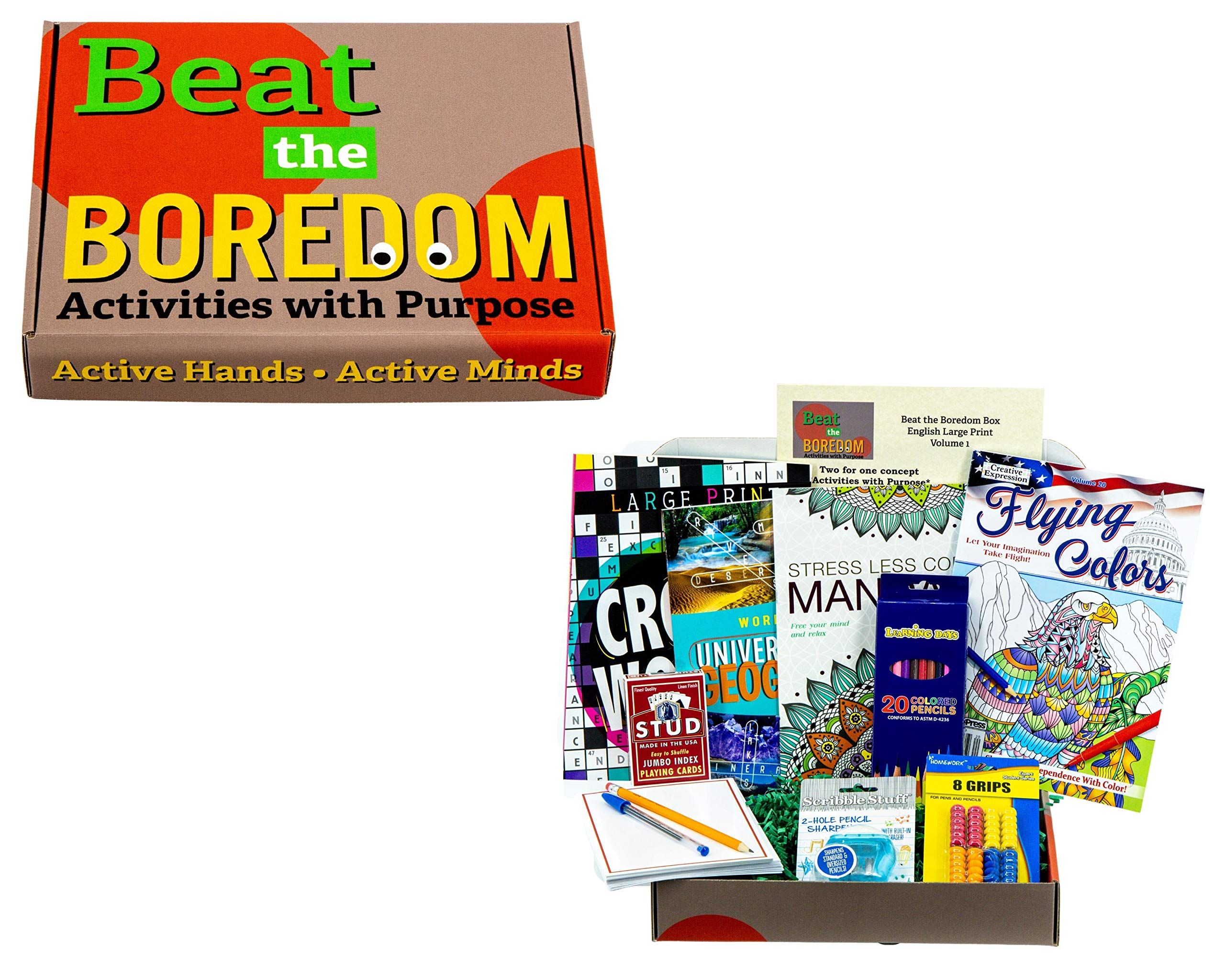 Activities with Purpose - Senior Large Print Gift Basket Crossword Word Find & Coloring Books + Playing Cards & Note Cards