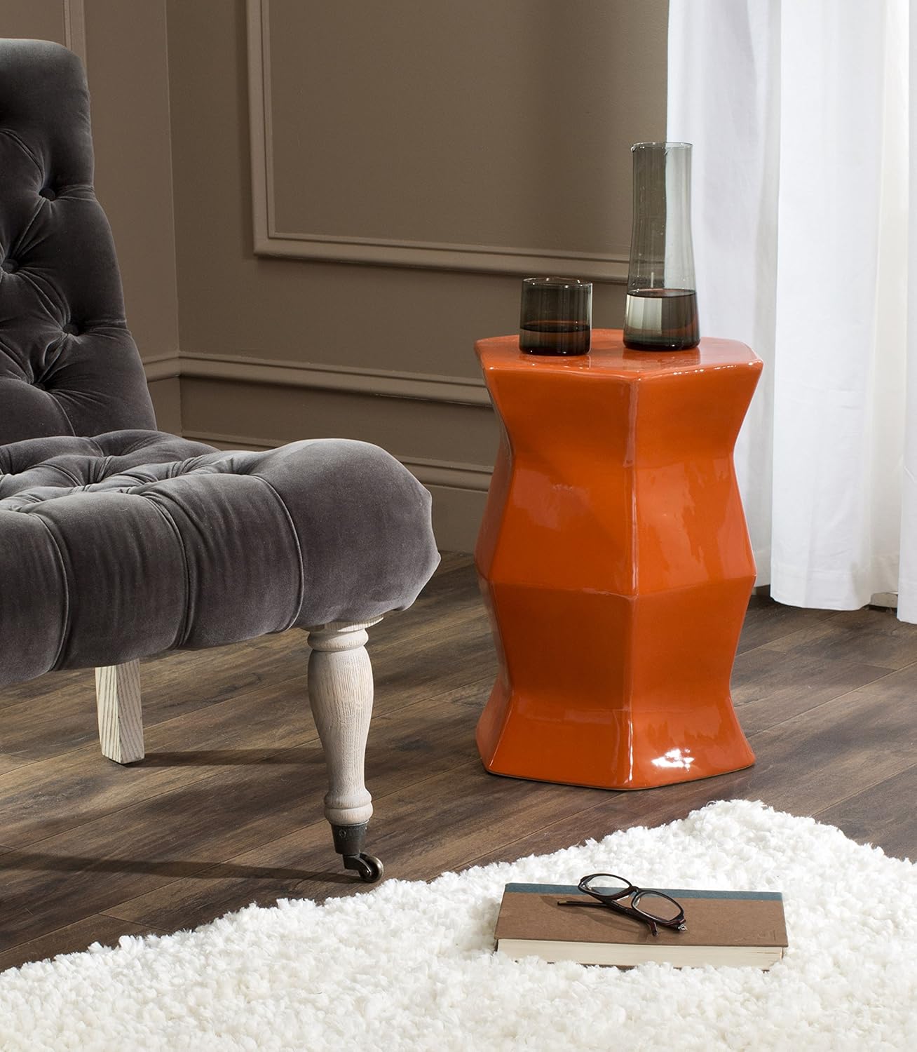 Safavieh Modern Hexagon Ceramic Decorative Garden Stool, Orange: Home & Kitchen