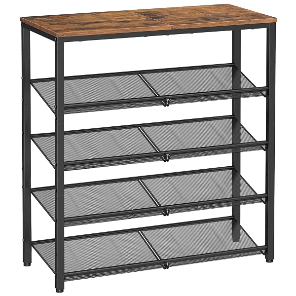 VASAGLE SHOE RACK FOR ENTRYWAY, 5-TIER SHOE RACK ORGANIZER WITH STORAGE SHELVES AND SPACIOUS TOP, FREESTANDING, ADJUSTABLE, INDUSTRIAL, RUSTIC BROWN AND INK BLACK ULBS038B01