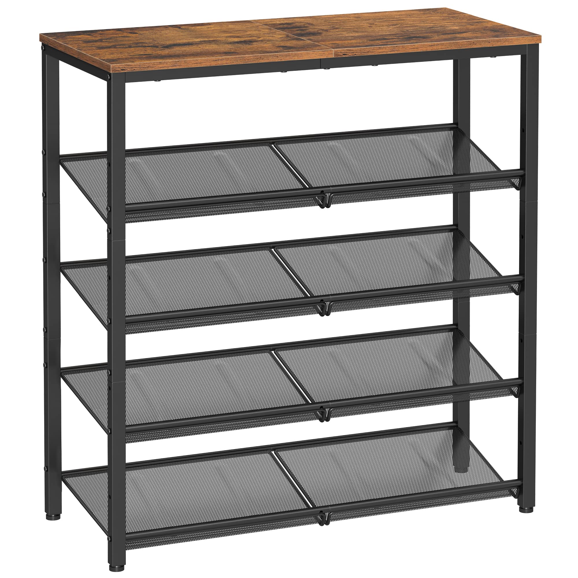 Photo 1 of VASAGLE Shoe Rack for Entryway, 5-Tier Shoe Rack Organizer with Storage Shelves and Spacious Top, Freestanding, Adjustable, Industrial, Rustic Brown and Ink Black ULBS038B01