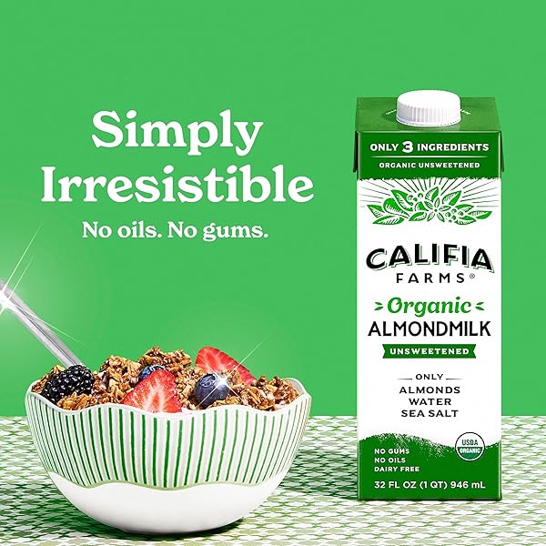 CALIFIA FARMS – ORGANIC UNSWEETENED ALMOND MILK, 32 OZ (PACK OF 6), DAIRY FREE, VEGAN, PLANT BASED, KETO, VEGAN, GLUTEN FREE, NON GMO, USDA ORGANIC
