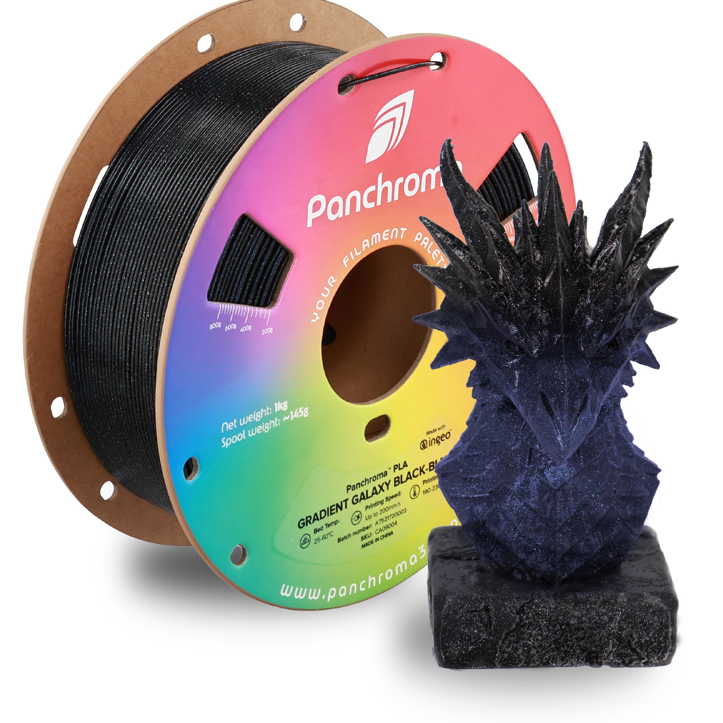 Polymaker Panchroma Gradient Galaxy PLA Black-Blue 3D Printing Filament, 1.75mm 1KG, Premium Gradient PLA, Easy to Print, AMS Compatible, Perfect for Figurines, Models, Toys and Decorative Pieces Image