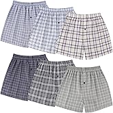 BAMBOO COOL Men's Underwear Woven Boxer Shorts,Classic Relaxed Fit,Lightweight Plaid Boxers,6 Pack