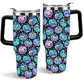 aienssfwe Halloween Tumbler, Spooky Neon Pumpkin Mug Cup Ghost Tumblers with Handle and Straw 40 oz, Halloween Gifts for Friends Family Insulated Water Bottle