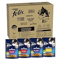 FELIX Le Ghiottonerie – Cibo Umido per Gatti Adulti, Bocconcini in Gelatina con Manzo, Pollo, Anatra e Agnello, 80 Bustine da 85 g