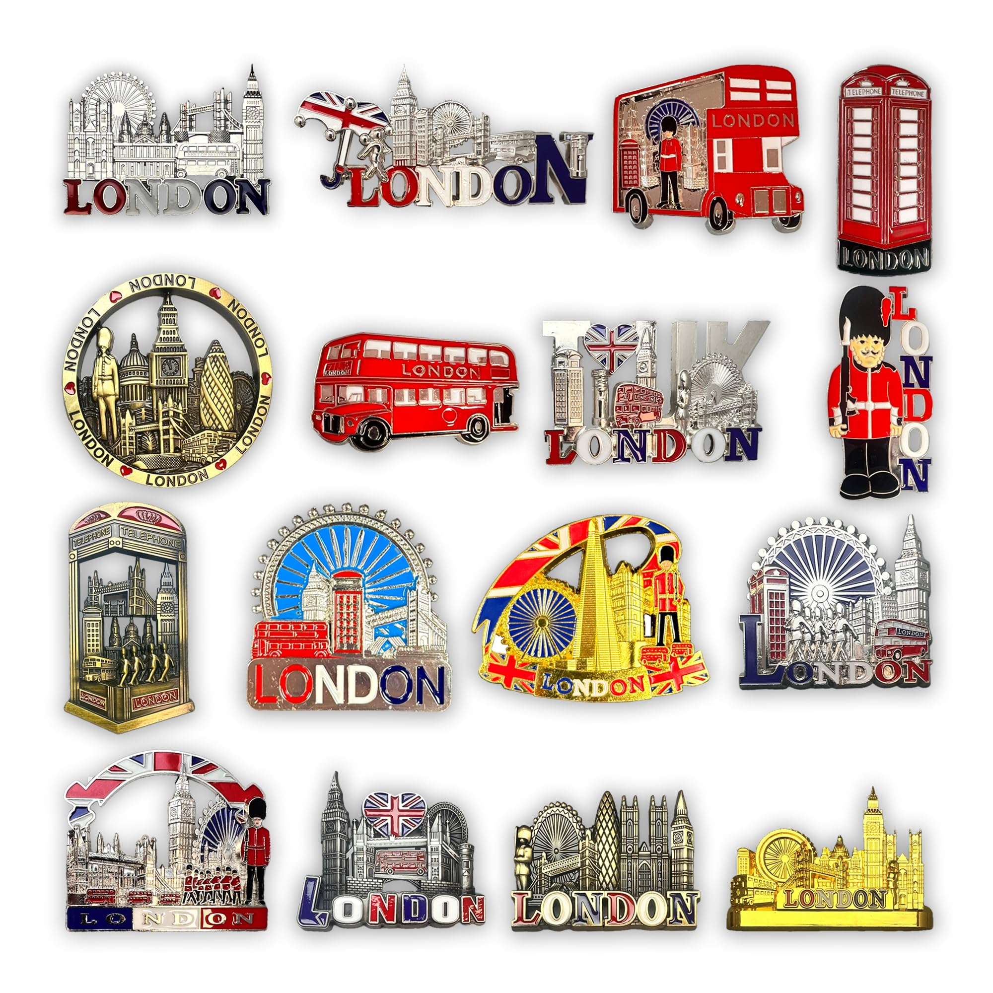 SAJAK Set of 12 London Fridge Magnets - Collectible Metal Magnets Featuring Iconic London Landmarks, Decorative British Souvenir Gift for Office, Home, and Kitchen Keepsakes