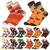 ShinyMatch 12 Pairs Thanksgiving Fuzzy Socks Fall Fluffy Socks Turkey Maple Leaves Cozy Accessories for Men Women Thanksgiving Party Favors Fall Harvest Basket Stuffers Gifts Decor