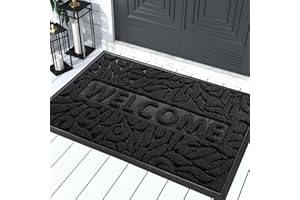 Yimobra Welcome Mat Outdoor 29.5x17, Waterproof Non-Slip Outdoor Mats for Front Door Outside Entrance, Low-Profile Entryway Mat Indoor for Garage Patio, Black