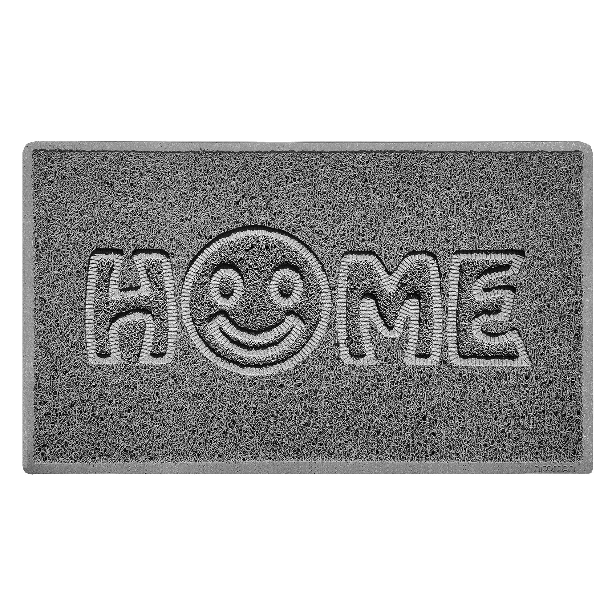 Nicoman SMILEY FACE Embossed Shape Door Mat Dirt-Trapper Washable Barrier Doormat-(Use Indoor or Sheltered Outdoor)-(75x44cm/29.5x17.3inches,Medium) Grey