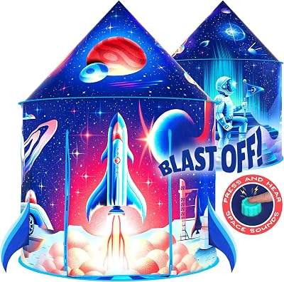 W&O Rocket Ship Play Tent with Blast Off Button Spaceship Indoor Outdoor