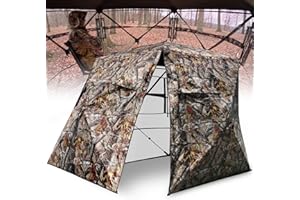 ShedOFF Wide Bottom Hunting Blind 3/4 Person with Portable Chair, 360 Degree See Through Pop up Ground Blinds for Deer Turkey Duck Hunting, Bow Hunting Adjust Windows with Silent Zipper