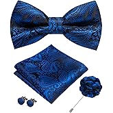 JEMYGINS Mens Paisley Bow Tie and Lapel Pin Necktie Pocket Square and Tie Clip with Sets for Business Casual 4PCS