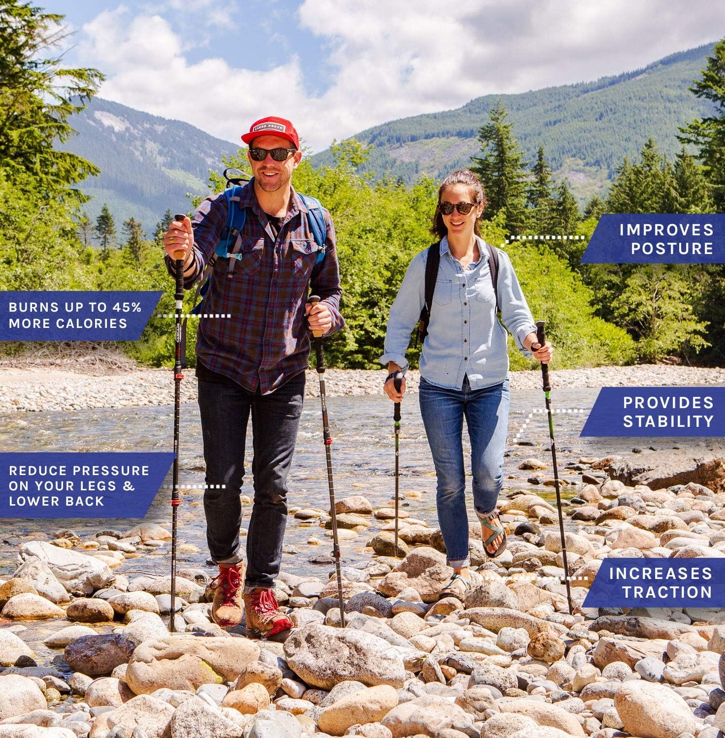 Cascade Mountain Tech Aluminum Adjustable Trekking Poles - Lightweight Quick Lock Walking Or Hiking Stick - 1 Set (2 Poles), Cork Grip : Sports & Outdoors