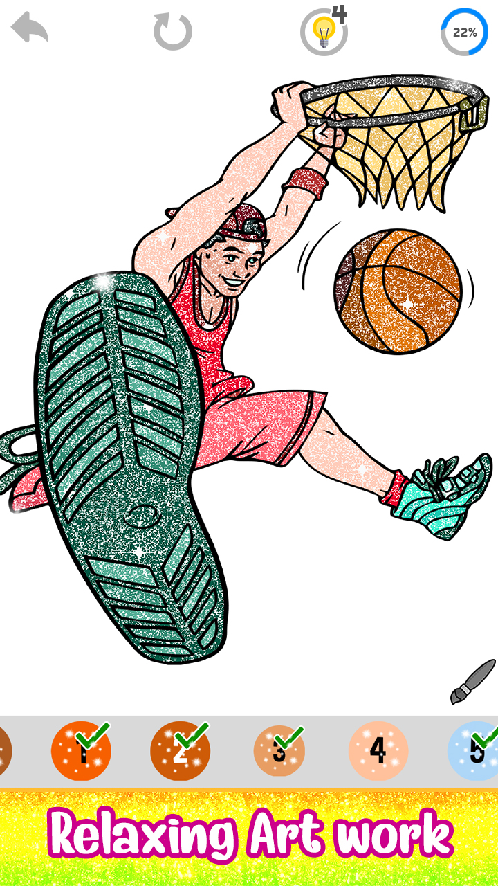 Basketball Color By Number Glitter, Crayon Paint Book