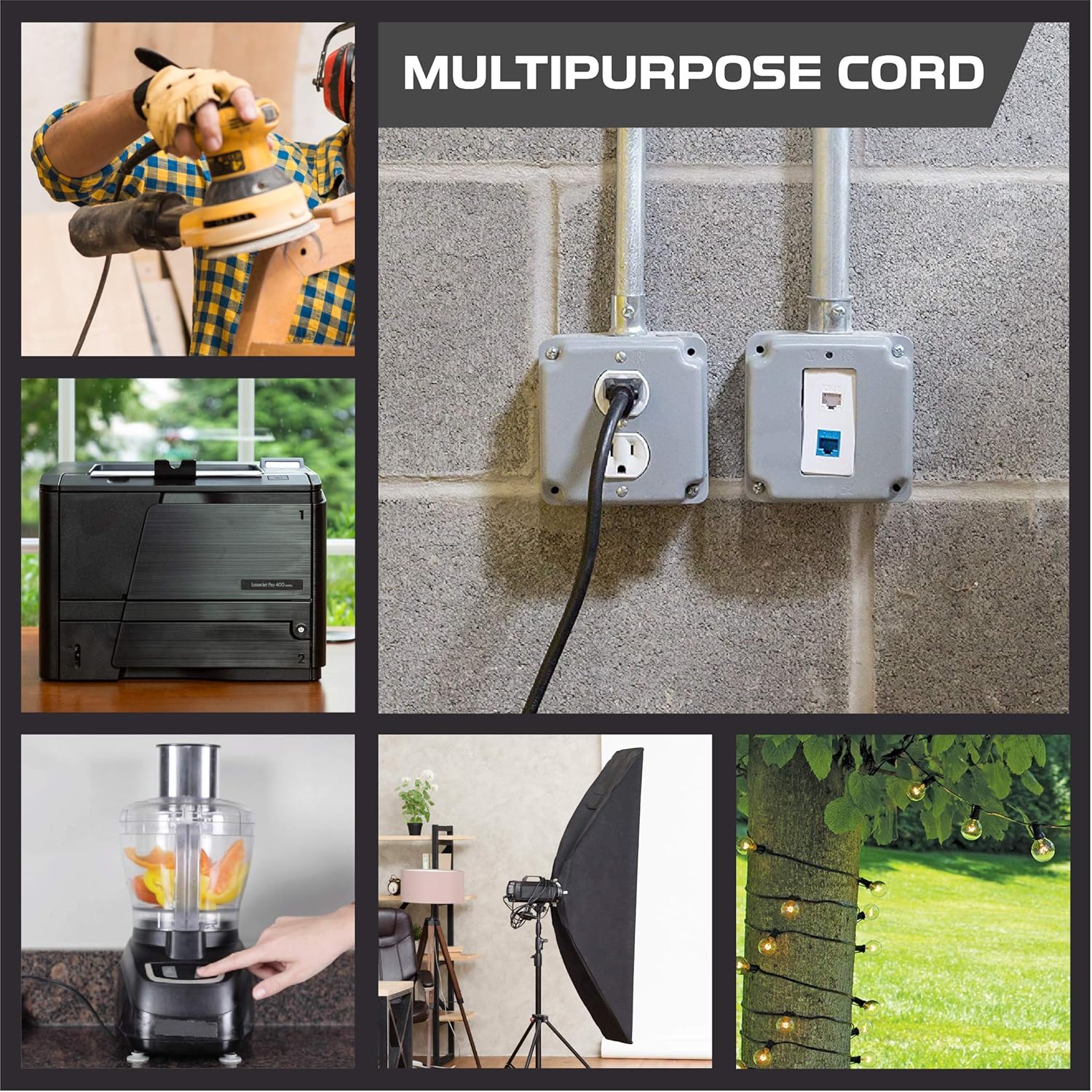 2 Pack of 10 Ft Outdoor Extension Cords - 16/3 Durable Black Extension Cord Pack - - 