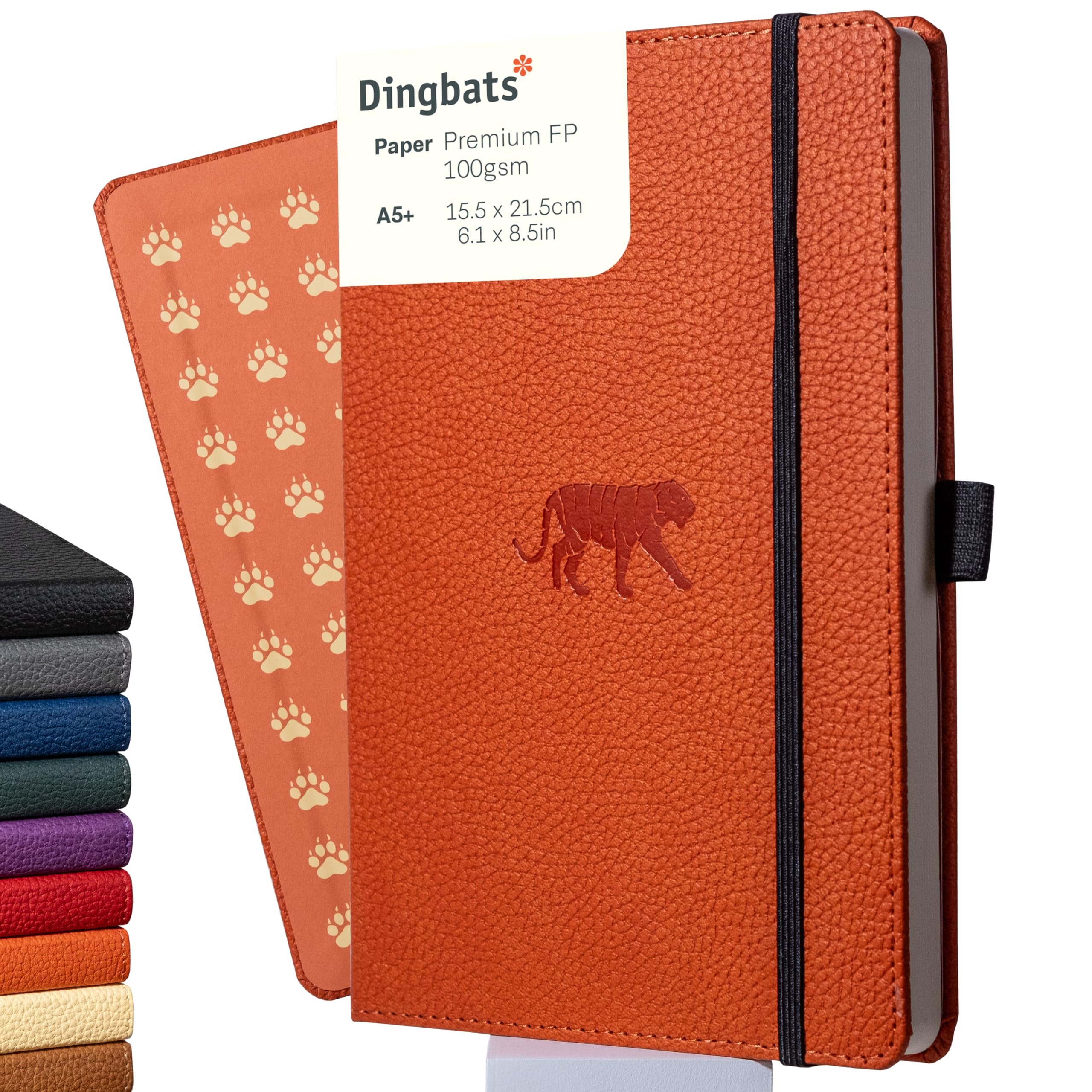 Dingbats* Wildlife Lined Journal Notebook A5 - Vegan Leather Hardcover - Ideal for Work, Travel, Writing - with Pocket, Elastic Closure & Bookmark