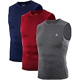 Roadbox 3 Pack Mens Sleeveless Compression Shirt, Cool Dry Athletic Workout Tank Top, Sports Running Gym Base Layer Shirts
