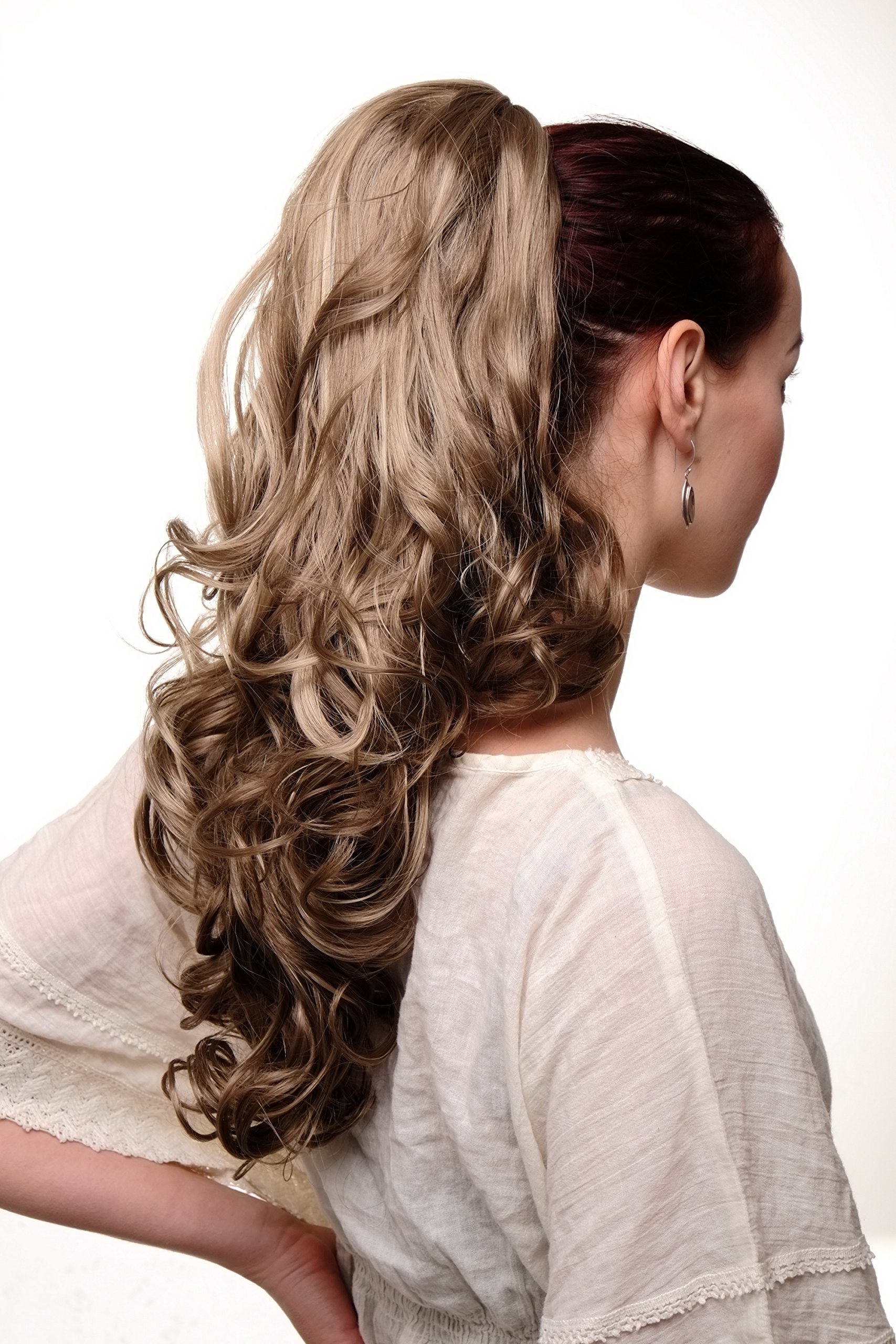 WIG ME UP - TYQ2169-14-26 Ponytail Hairpiece extension long voluminous wavy curled tips claw clamp light brown streaked blond highlights 22inch