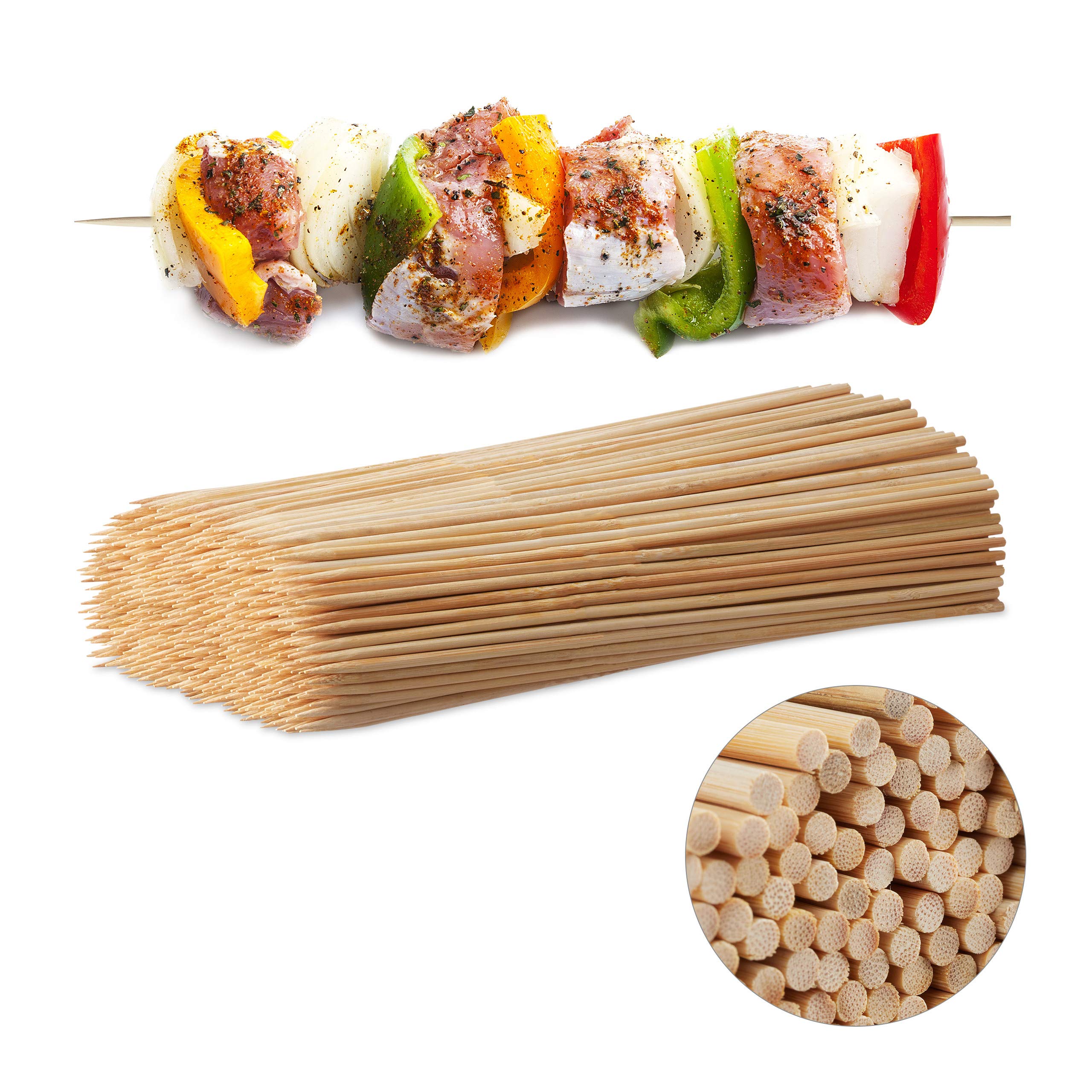 Relaxdays 10023685, 3 mm, Natura Wooden Skewers, Bamboo Trussing Needles Pack of 500, BBQ or Crafting Accessory, 30 cm Long, mm Thick, Natural