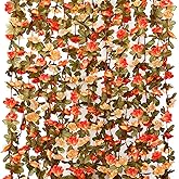 KHOYIME 9 Pack 72 FT Artificial Flower Garland, Fake Orange Roses Vines Silk Flowers Faux Plastic Outdoor Hanging Floral Garland Fall Autumn Decoration for Indoor Table Home Wall Backdrop Room Decor