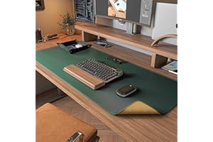 DAWNTREES Dual Sided Desk Mat,Leather Desk Pad,Cork Desk Mat Protector,with PU Leather Valet Tray Organizer,Large Mouse Pad,D