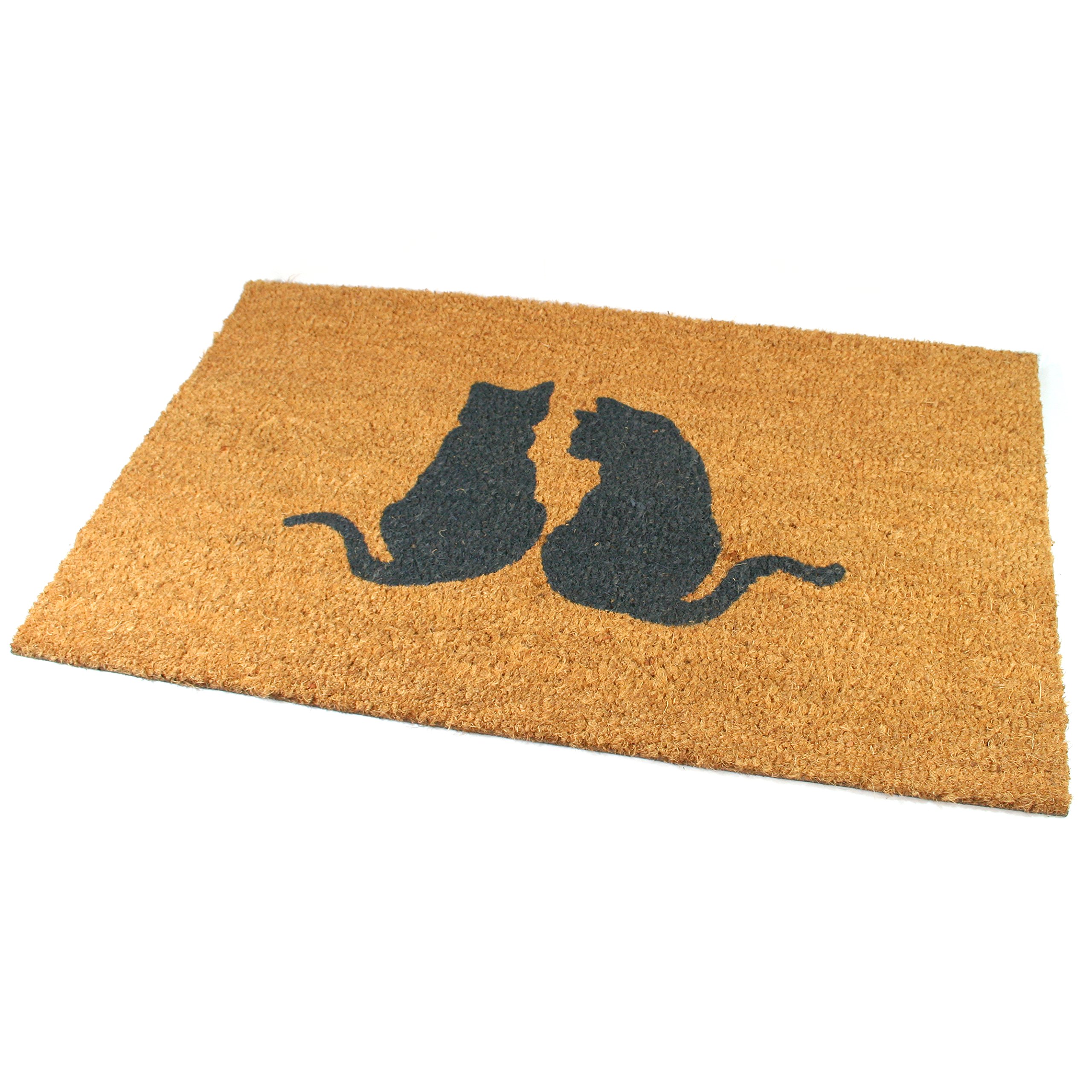 Black Ginger Large, Thick, Decorative, Patterned Coir Door Mats with Nature Designs (Pair of Cats)