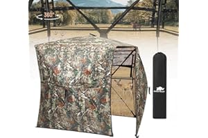 Rhino Valley Hunting Blind 270°/360° See Through, Pop Up Hunting Tent with Double Opening, 2/3/4 Person Portable Resilient Ground Blinds with Silent Magnetic Door & Sliding Windows