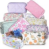 Paterr 10 Pcs Quilted Makeup Bag Bulk Cotton Floral Cosmetic Bag Women Girls Bridesmaid Gifts Cute Makeup Pouch Coquette Aesthetic Travel Toiletry Organizer(Gingham Floral,7.87 x 4.72 x 3.15 Inches)