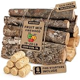 15" Apple &amp; Cherry Firewood Logs with Fire Starters Set - Kiln-Dried Firewood for Fire Pit, Seasoned Wood for Fireplace, Campfire &amp; Pizza Oven - Split Wood for Solo Stove - 1200 cu. in., 15-20lb