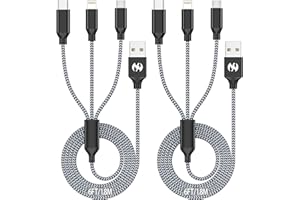 XNEWCABLE Multi Charging Cable 6ft 2Pack 3 in 1 Charger Cord, Multiple Rapid Nylon Braided Cable USB Charging Cable Multi Phone Charger Cord with Type C Micro Lightning USB Connectors for Cell Phones